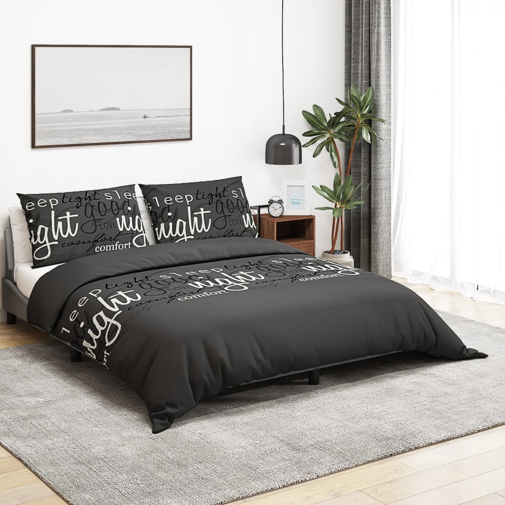 Duvet Cover Set Black 140x200 cm Cotton - All Things Good