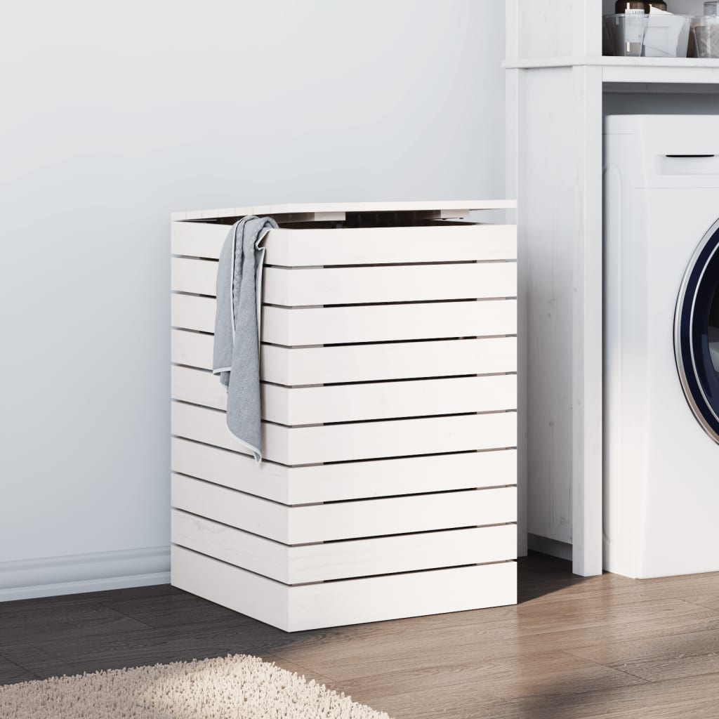 Laundry Basket White 44x44x66 cm Solid Wood Pine - Merlin Deals