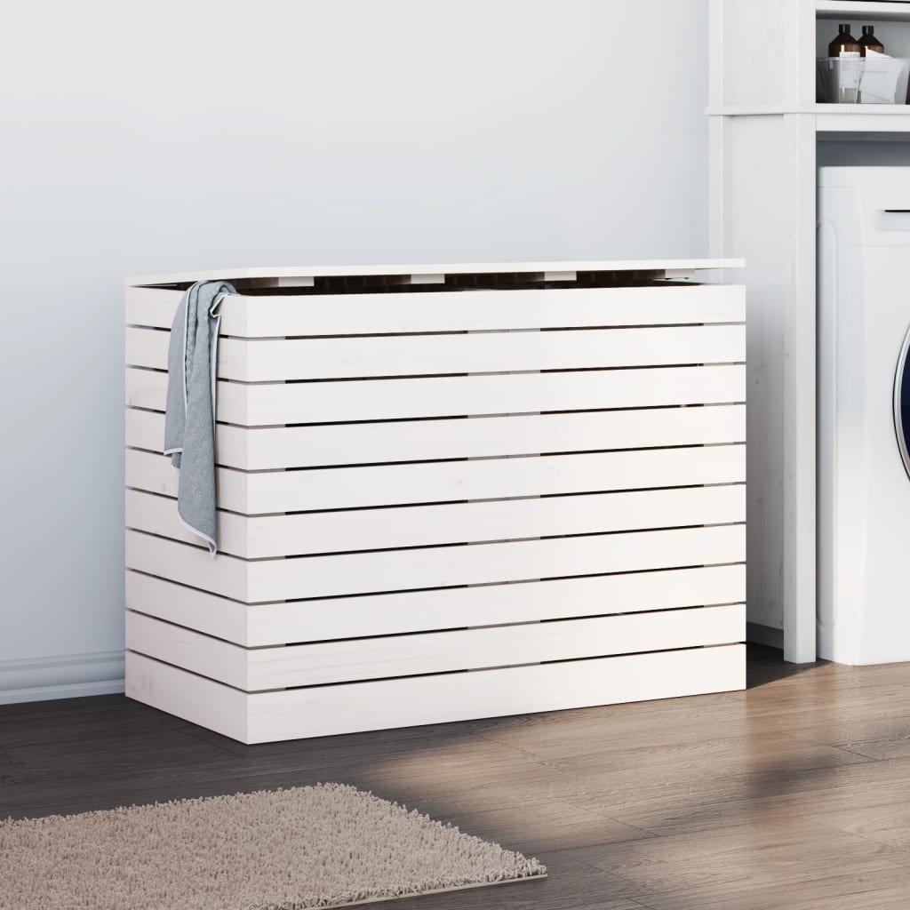 Laundry Basket White 88.5x44x66 cm Solid Wood Pine - Discount Dealers