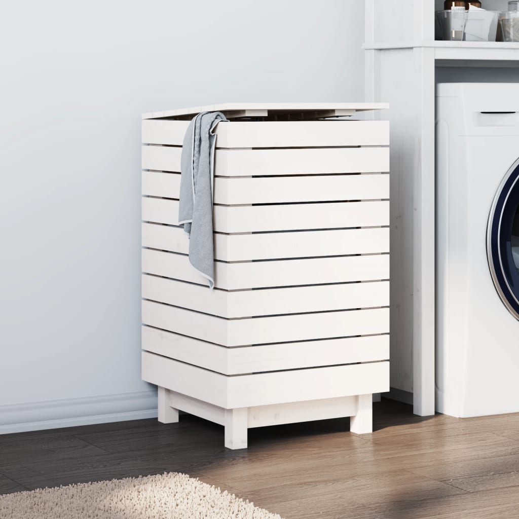 Laundry Basket White 44x44x76 cm Solid Wood Pine - Discount Dealers