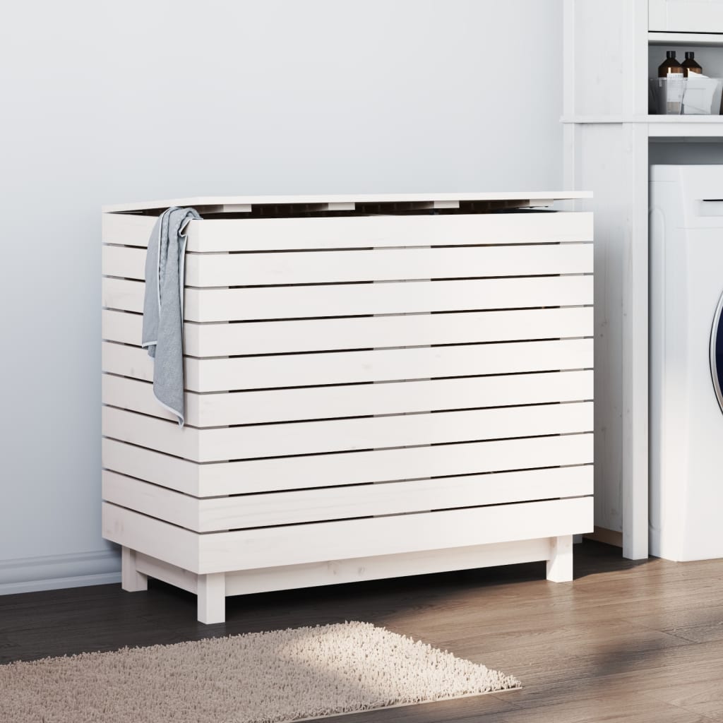 Laundry Basket White 88.5x44x76 cm Solid Wood Pine - Merkel Designers