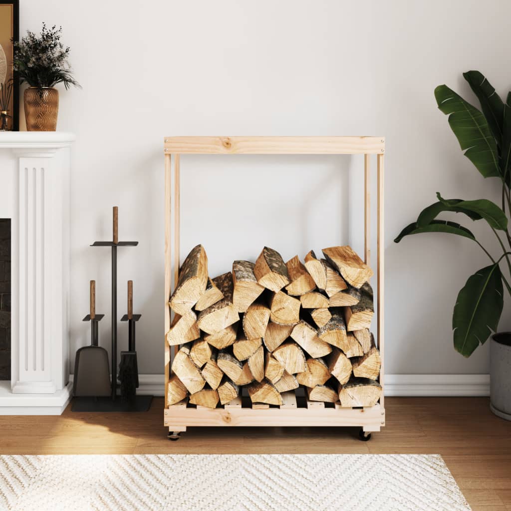Log Holder with Wheels 76.5x40x108 cm Solid Wood Pine - Tyrell & Tyrell