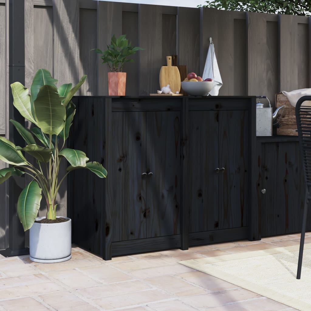 Outdoor Kitchen Doors 2 Pcs Black 50x9x82cm Solid Wood Pine - Casper Homes
