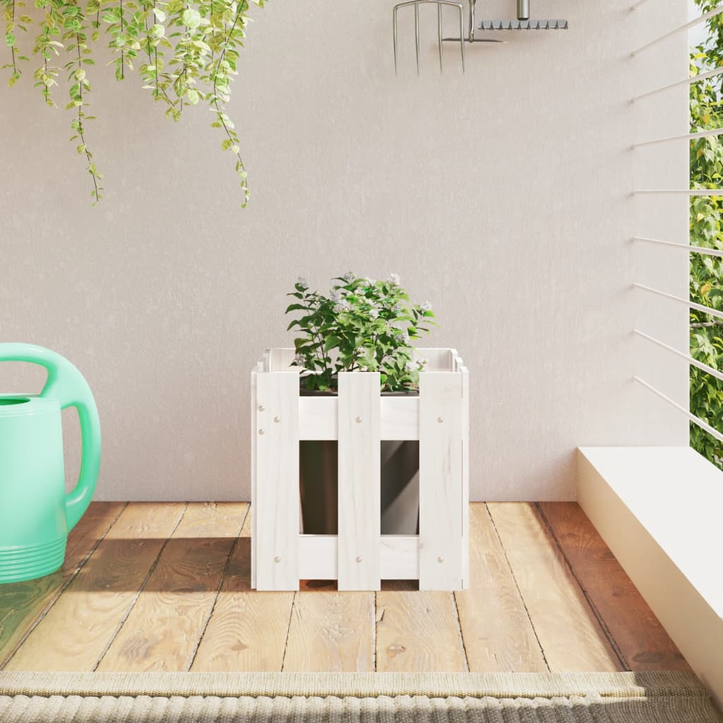 Garden Planter with Fence Design White 30x30x30 cm Solid Wood Pine - Sid & Sam