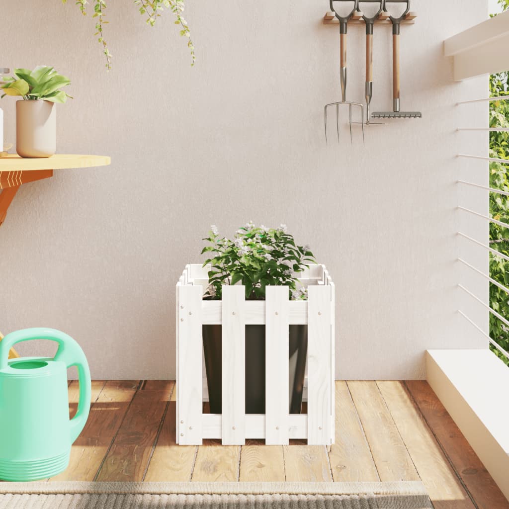 Garden Planter with Fence Design White 40x40x40 cm Solid Wood Pine - Sid & Sam