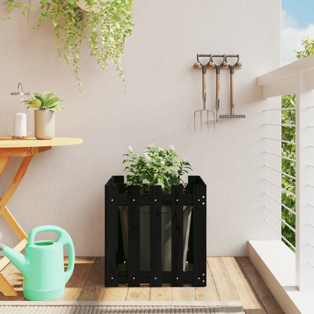 Garden Planter with Fence Design Black 50x50x50 cm Solid Wood Pine - Tyrell & Tyrell