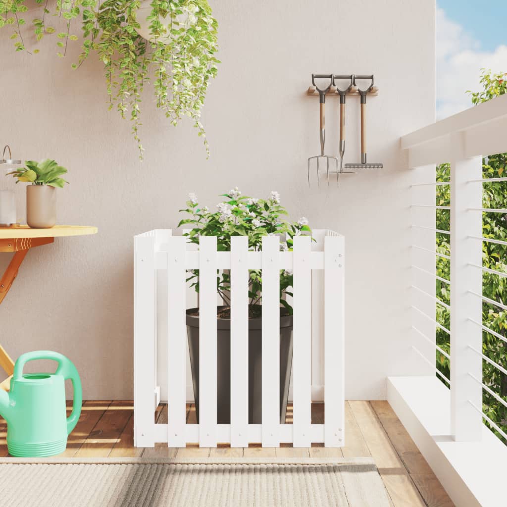 Garden Planter with Fence Design White 70x70x70 cm Solid Wood Pine - Tyrell & Tyrell