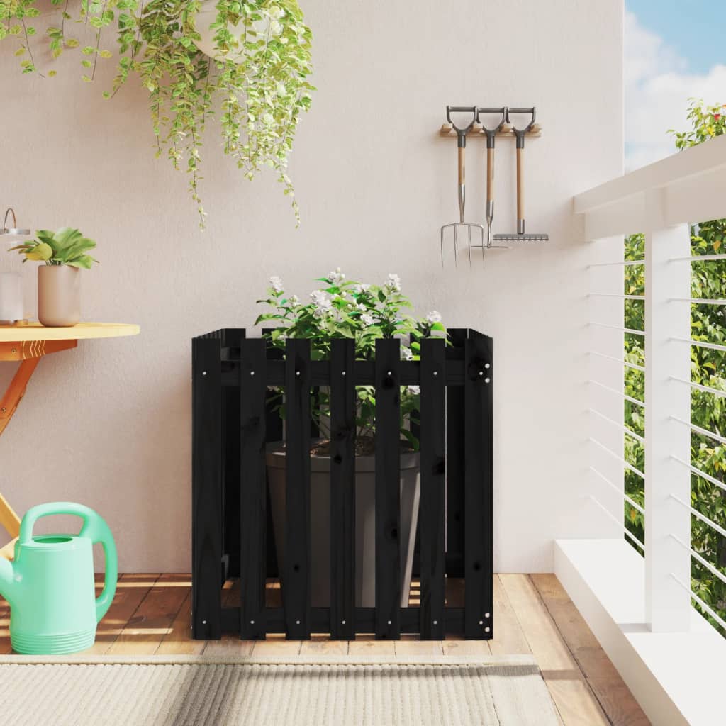 Garden Planter with Fence Design Black 70x70x70 cm Solid Wood Pine - Discount Dealers