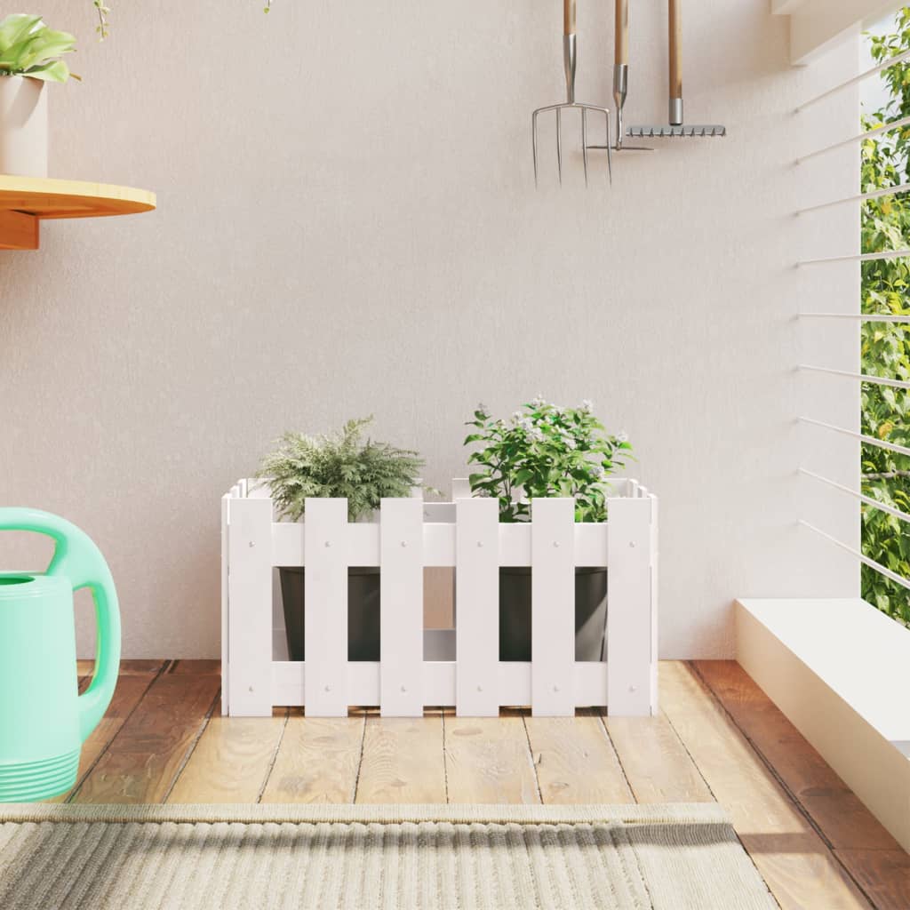 Garden Planter with Fence Design White 60x30x30 cm Solid Wood Pine - Tyrell & Tyrell