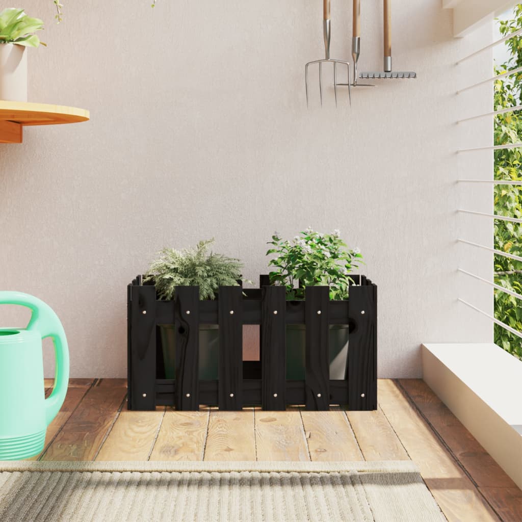 Garden Planter with Fence Design Black 60x30x30 cm Solid Wood Pine - Sid & Sam