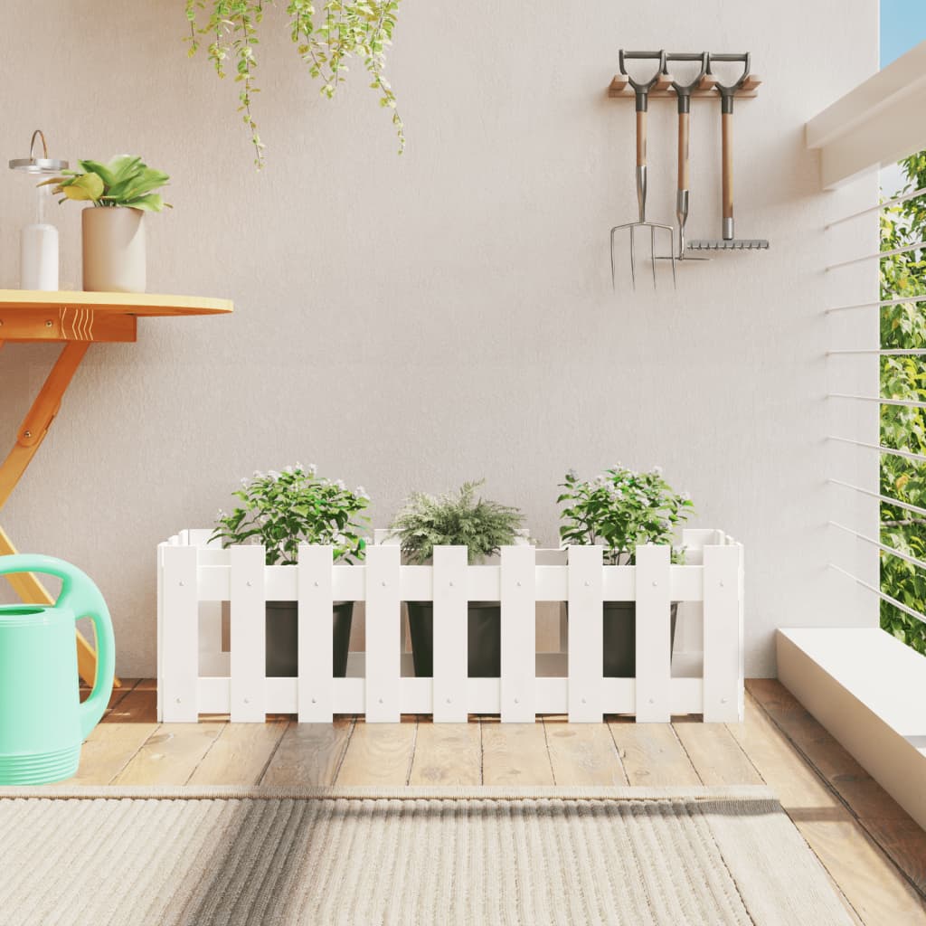 Garden Raised Bed with Fence Design White 100x30x30 cm Solid Wood Pine - Millennium Furniture