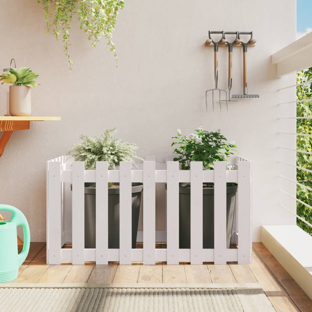 Garden Raised Bed with Fence Design White 100x50x50 cm Solid Wood Pine - Millennium Furniture