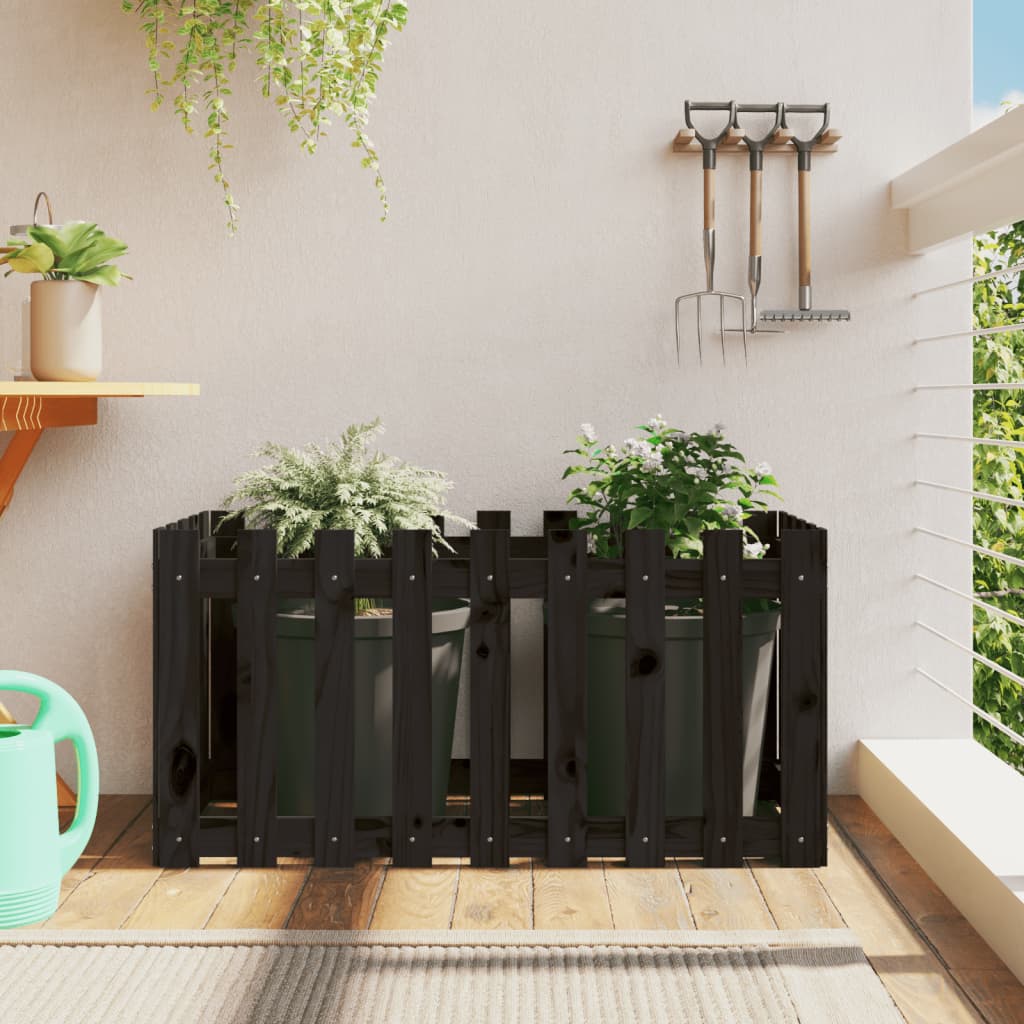 Garden Raised Bed with Fence Design Black 100x50x50 cm Solid Wood Pine - Discount Dealers