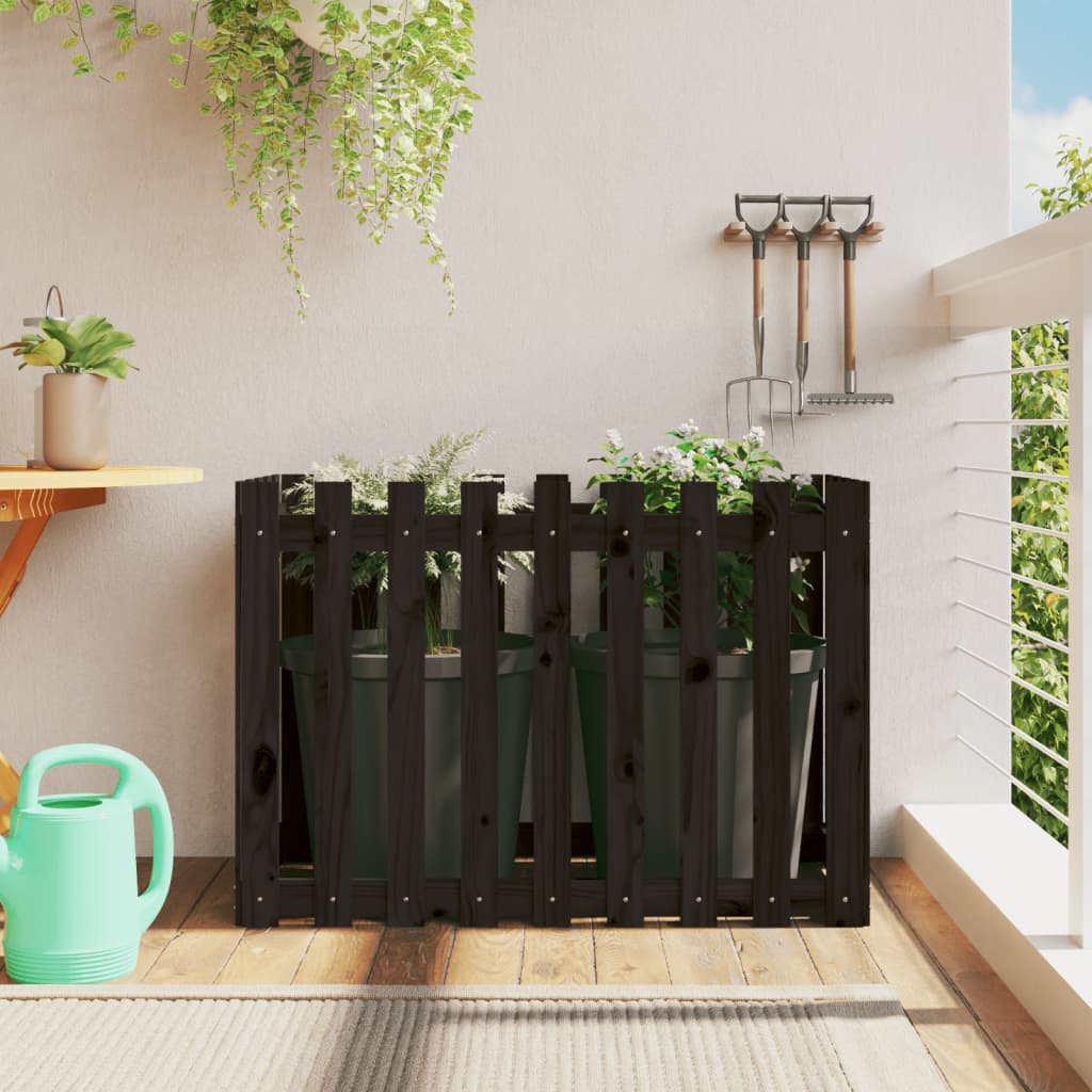 Garden Raised Bed with Fence Design Black 100x50x70 cm Solid Wood Pine - All Things Good