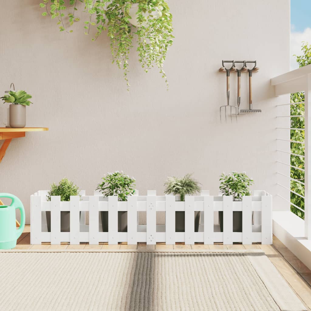 Garden Raised Bed with Fence Design White 150x30x30 cm Solid Wood Pine - Merkel Designers