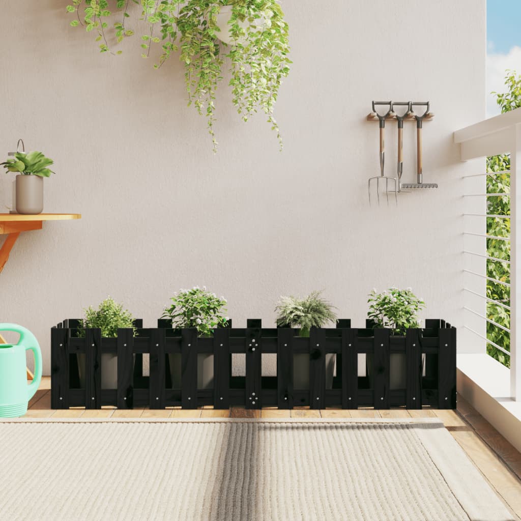 Garden Raised Bed with Fence Design Black 150x30x30 cm Solid Wood Pine - Tyrell & Tyrell