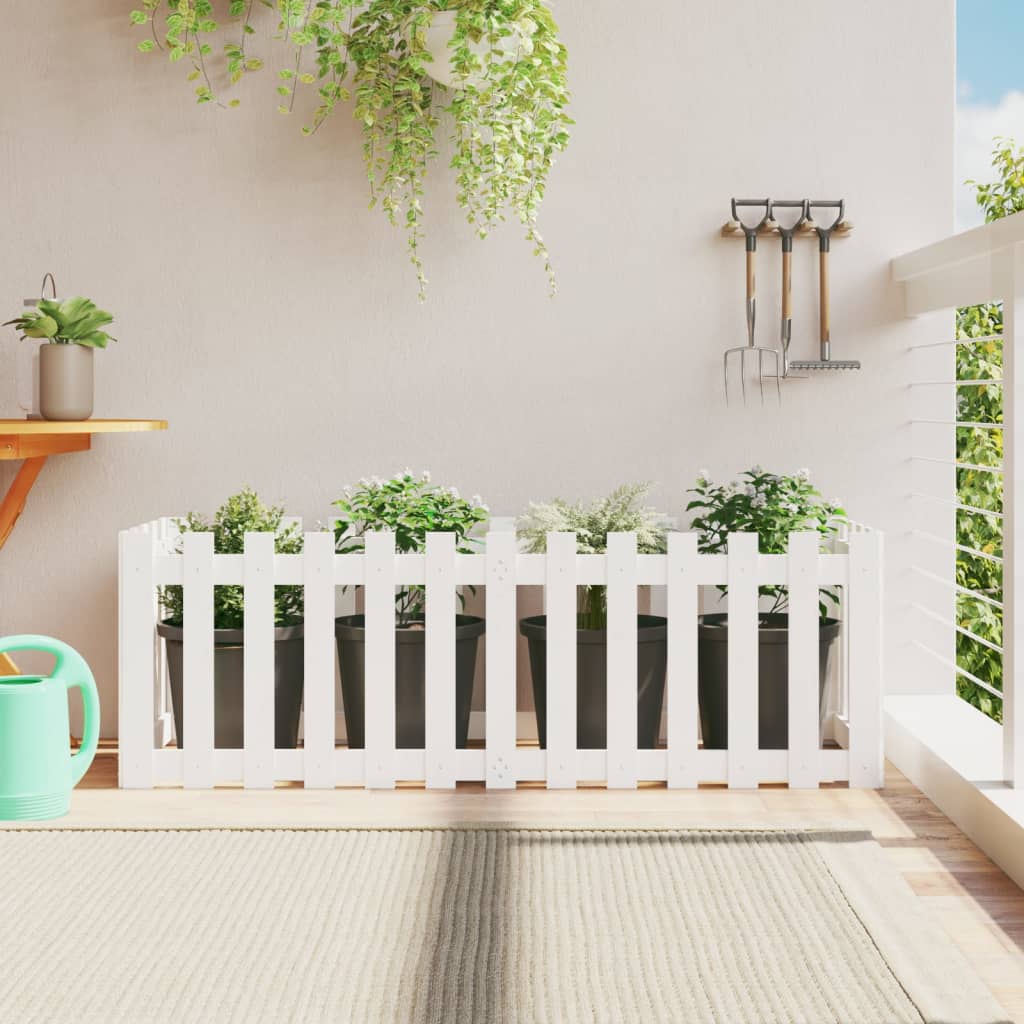 Garden Raised Bed with Fence Design White 150x50x50 cm Solid Wood Pine - Discount Dealers