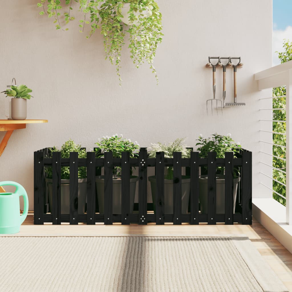Garden Raised Bed with Fence Design Black 150x50x50 cm Solid Wood Pine - Tyrell & Tyrell