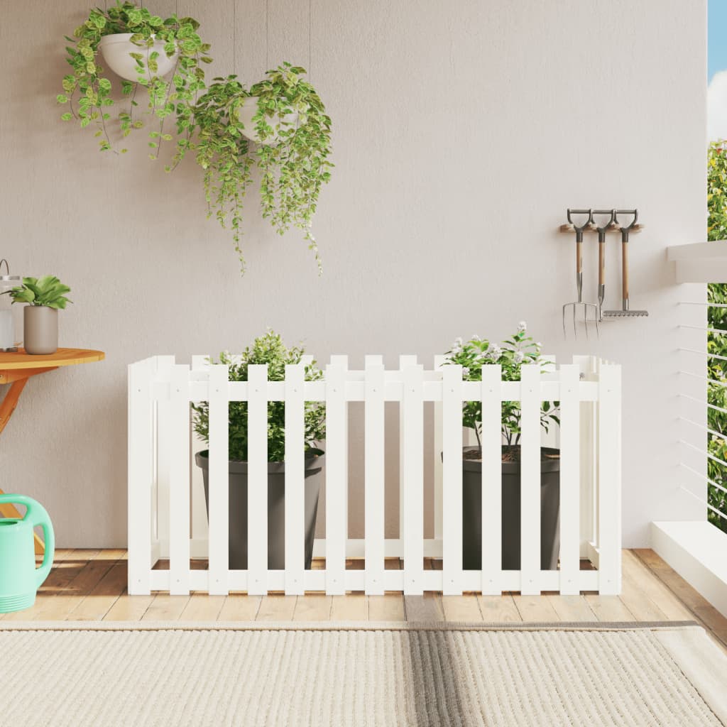 Garden Raised Bed with Fence Design White 150x50x70 cm Solid Wood Pine - Discount Dealers