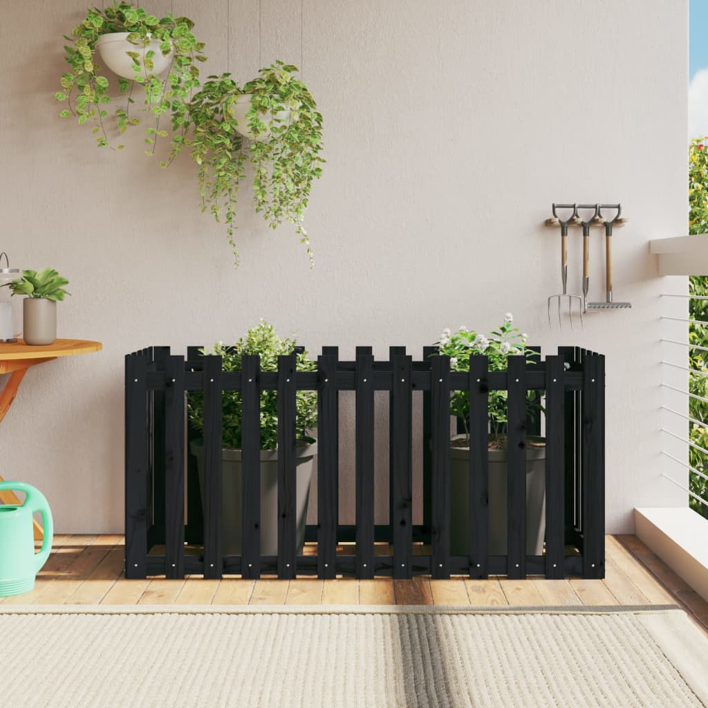 Garden Raised Bed with Fence Design Black 150x50x70 cm Solid Wood Pine - Millennium Furniture