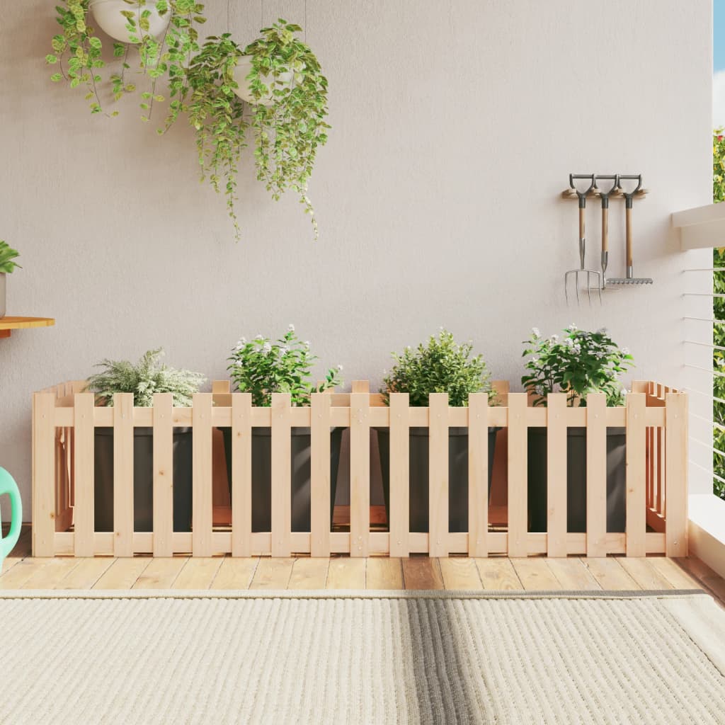 Garden Raised Bed with Fence Design 200x50x50 cm Solid Wood Pine - The Home Maker
