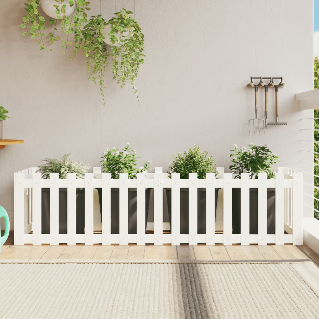 Garden Raised Bed with Fence Design White 200x50x50 cm Solid Wood Pine - All Things Good