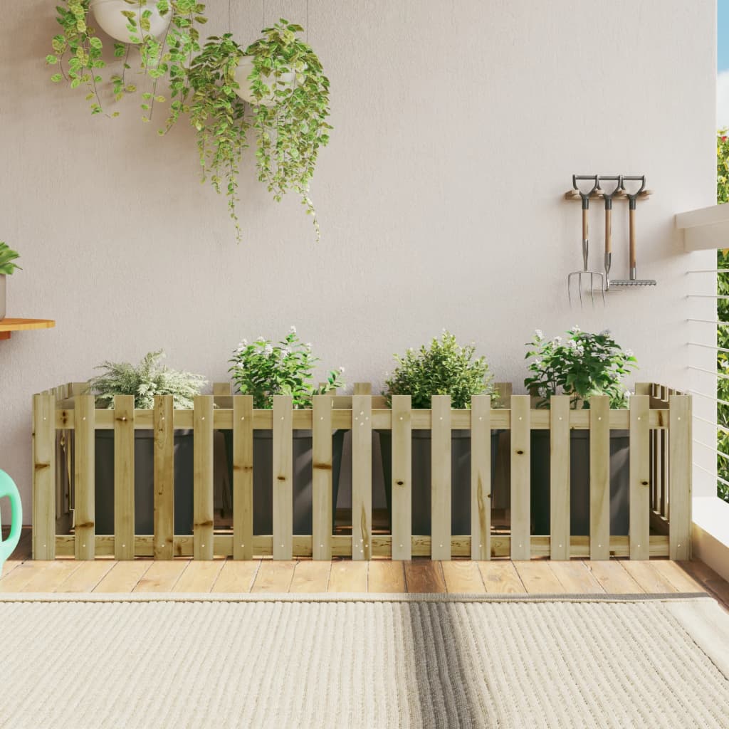 Garden Raised Bed with Fence Design 200x50x50 cm Impregnated Wood Pine - The Home Maker