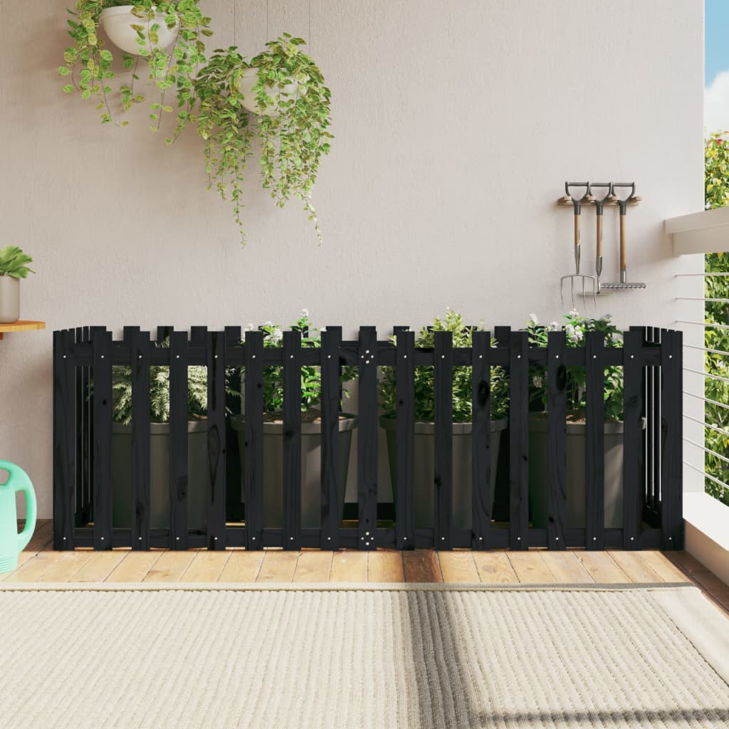 Garden Raised Bed with Fence Design Black 200x50x70 cm Solid Wood Pine - Discount Dealers
