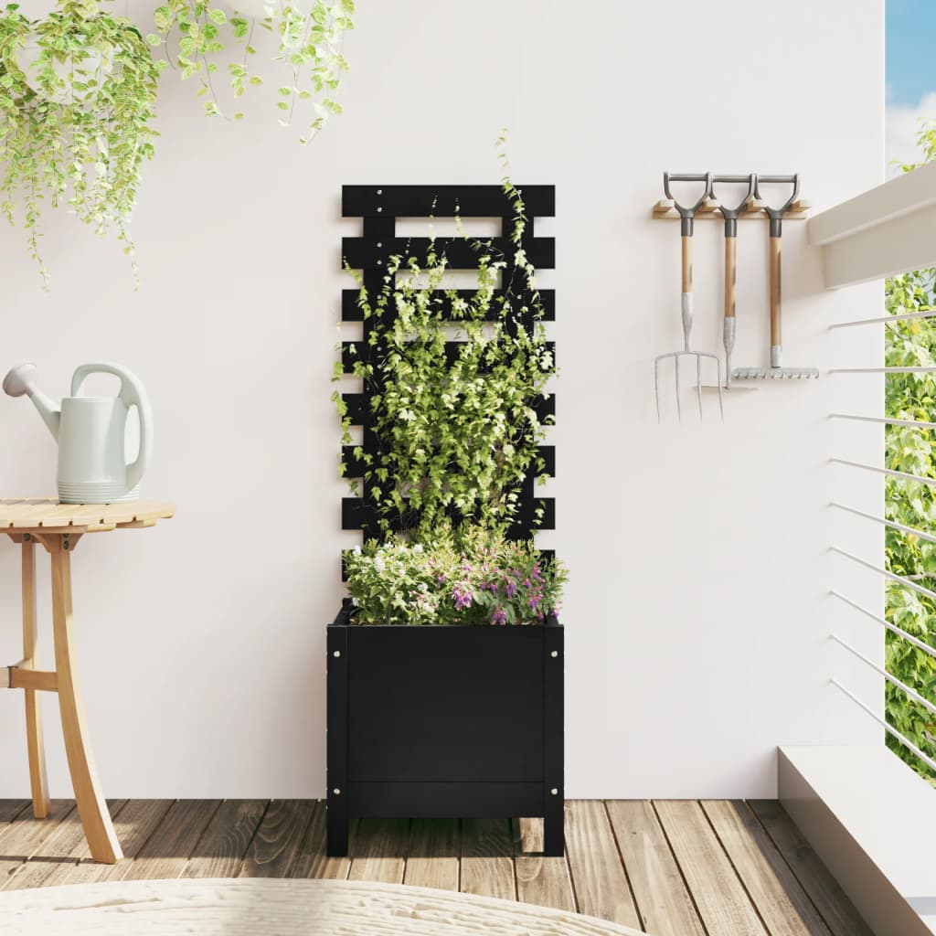 Garden Planter with Rack Black 39x39.5x114 cm Solid Wood Pine - Sid & Sam