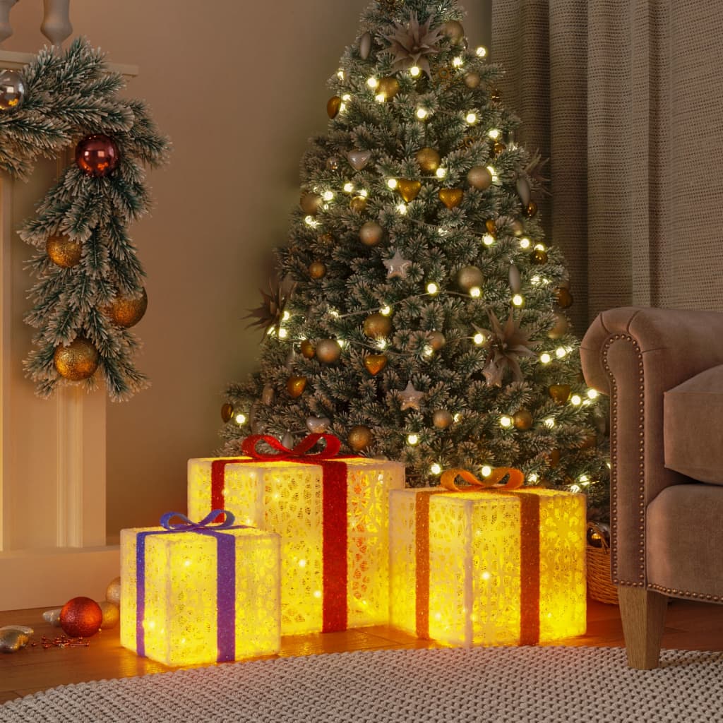 Lighted Christmas Boxes 3 Pcs 64 LEDs Warm White - Casper Homes