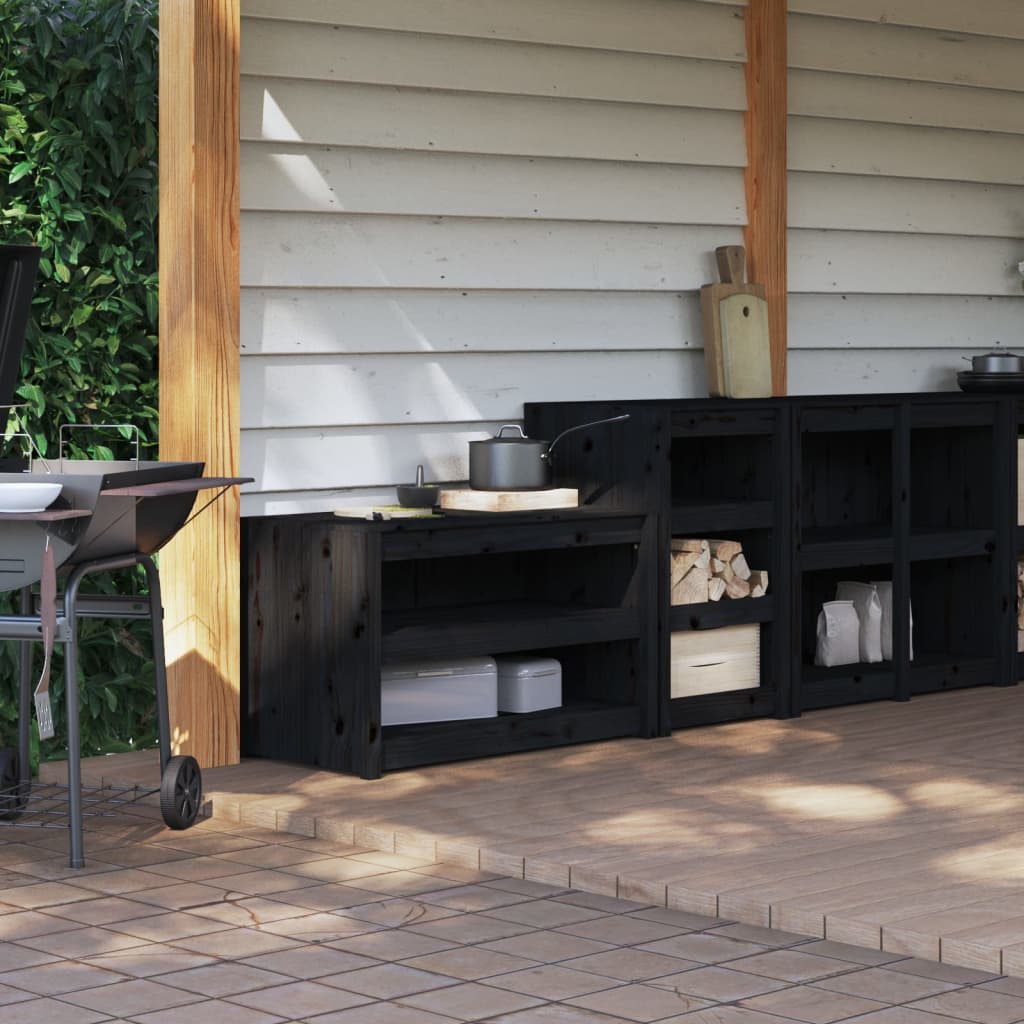 Outdoor Kitchen Cabinets 2 pcs Black Solid Wood Pine - The Home Maker