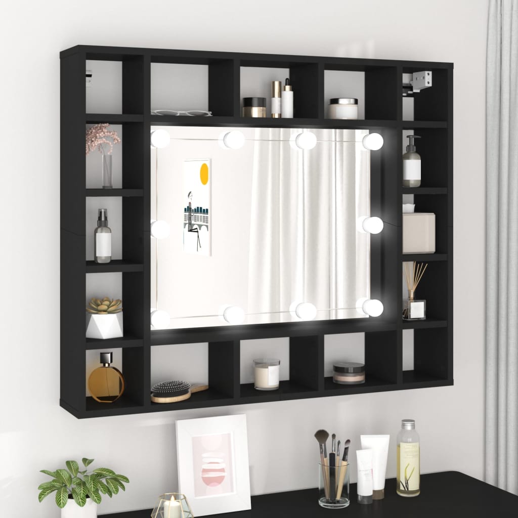 LED Mirror Cabinet Black 91x15x76.5 cm - Unbeatable Bargains