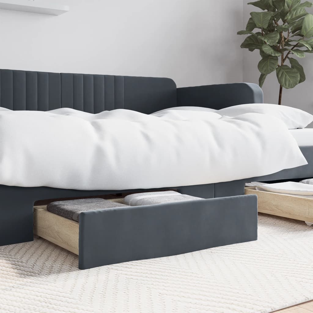Bed Storage Drawers 2 pcs Dark Grey Engineered Wood and Velvet - Tyrell & Tyrell