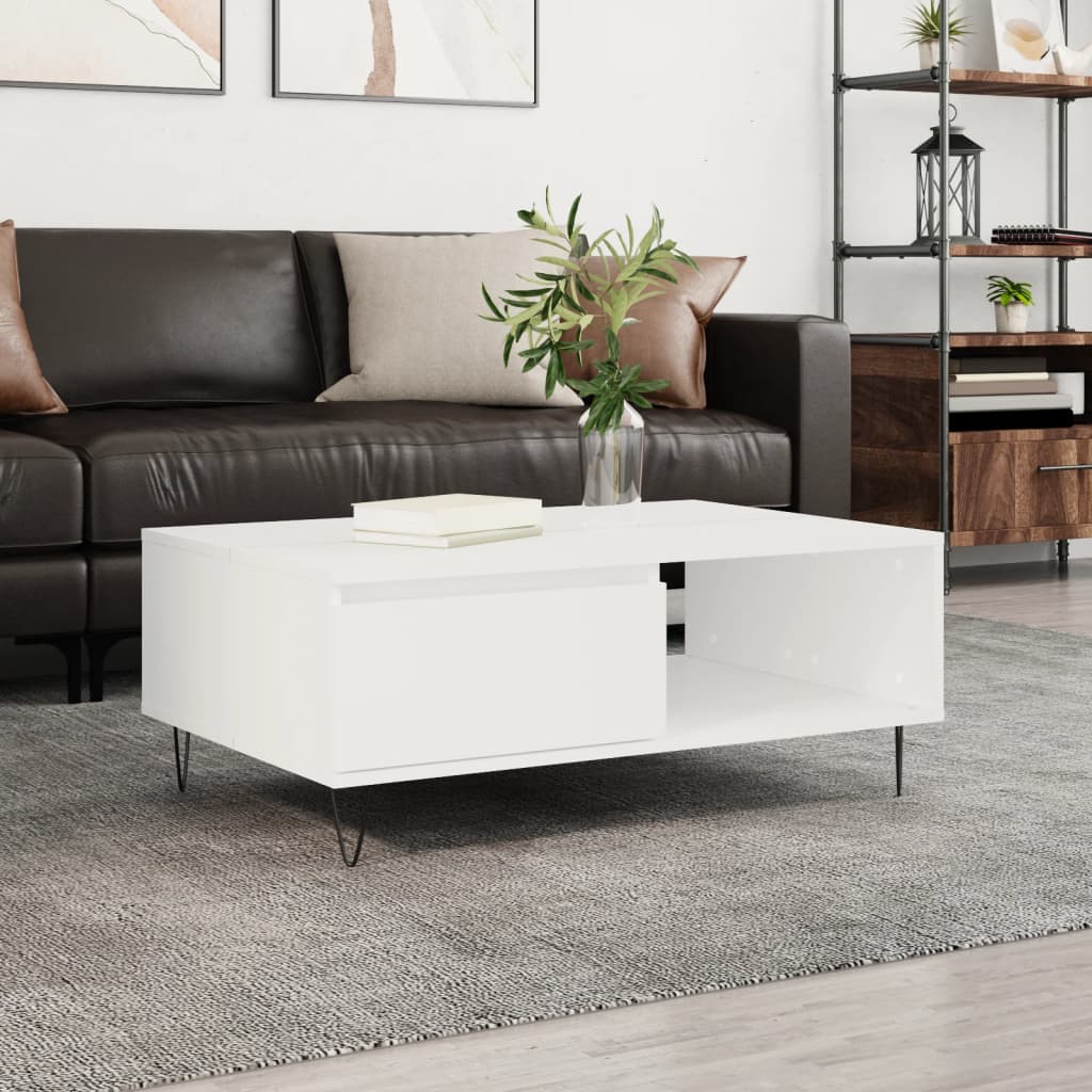 Coffee Table White 90x60x35 cm Engineered Wood - Brittle & Co
