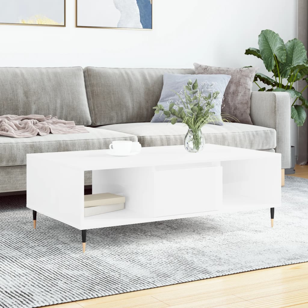 Coffee Table High Gloss White 104x60x35 cm Engineered Wood - R and M Furniture