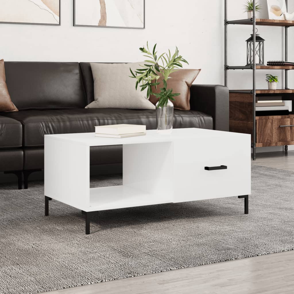 Coffee Table High Gloss White 90x50x40 cm Engineered Wood - Sid & Sam