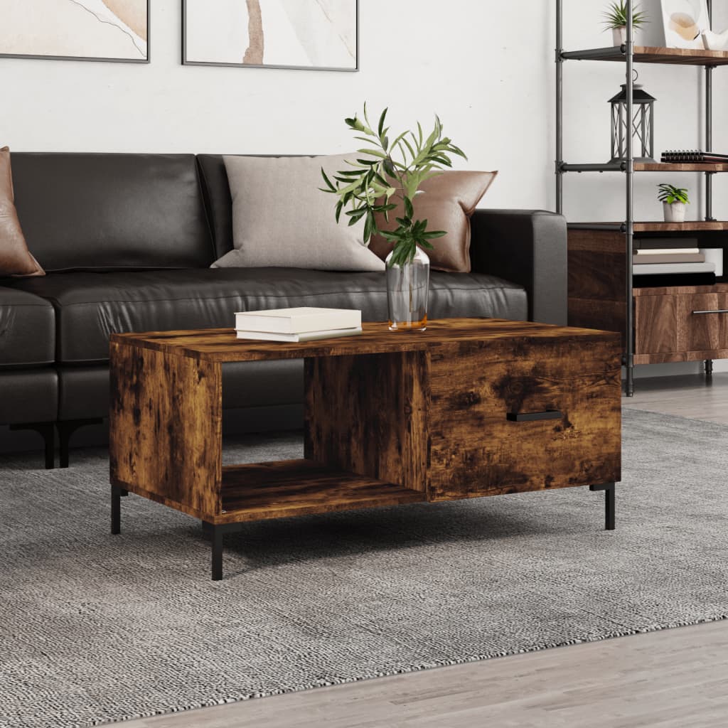 Coffee Table Smoked Oak 90x50x40 cm Engineered Wood - All Things Good