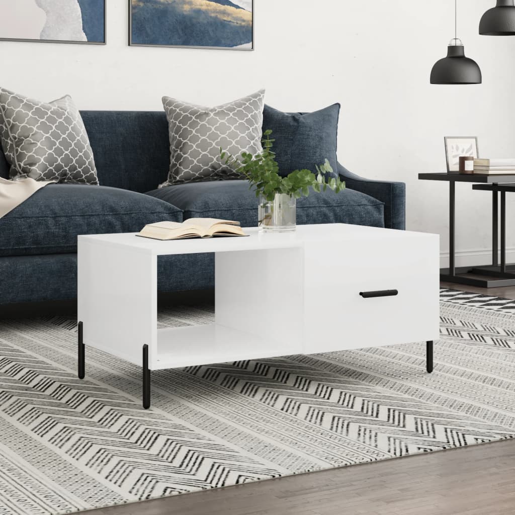 Coffee Table High Gloss White 90x50x40 cm Engineered Wood - R and M Furniture