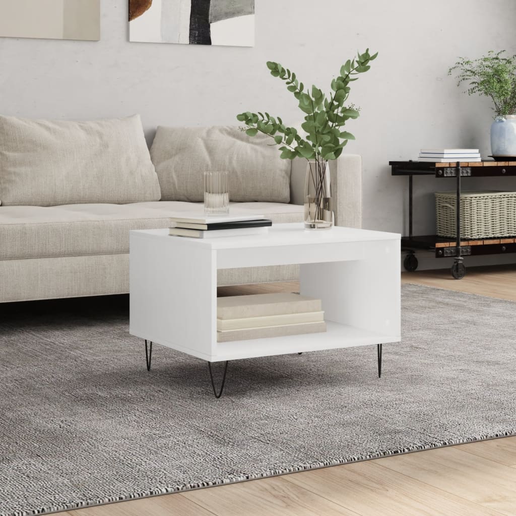 Coffee Table White 60x50x40 cm Engineered Wood - Merlin Deals