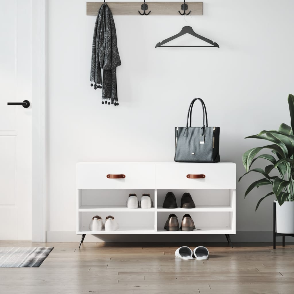 Shoe Bench High Gloss White 102x35x55 cm Engineered Wood - Millennium Furniture