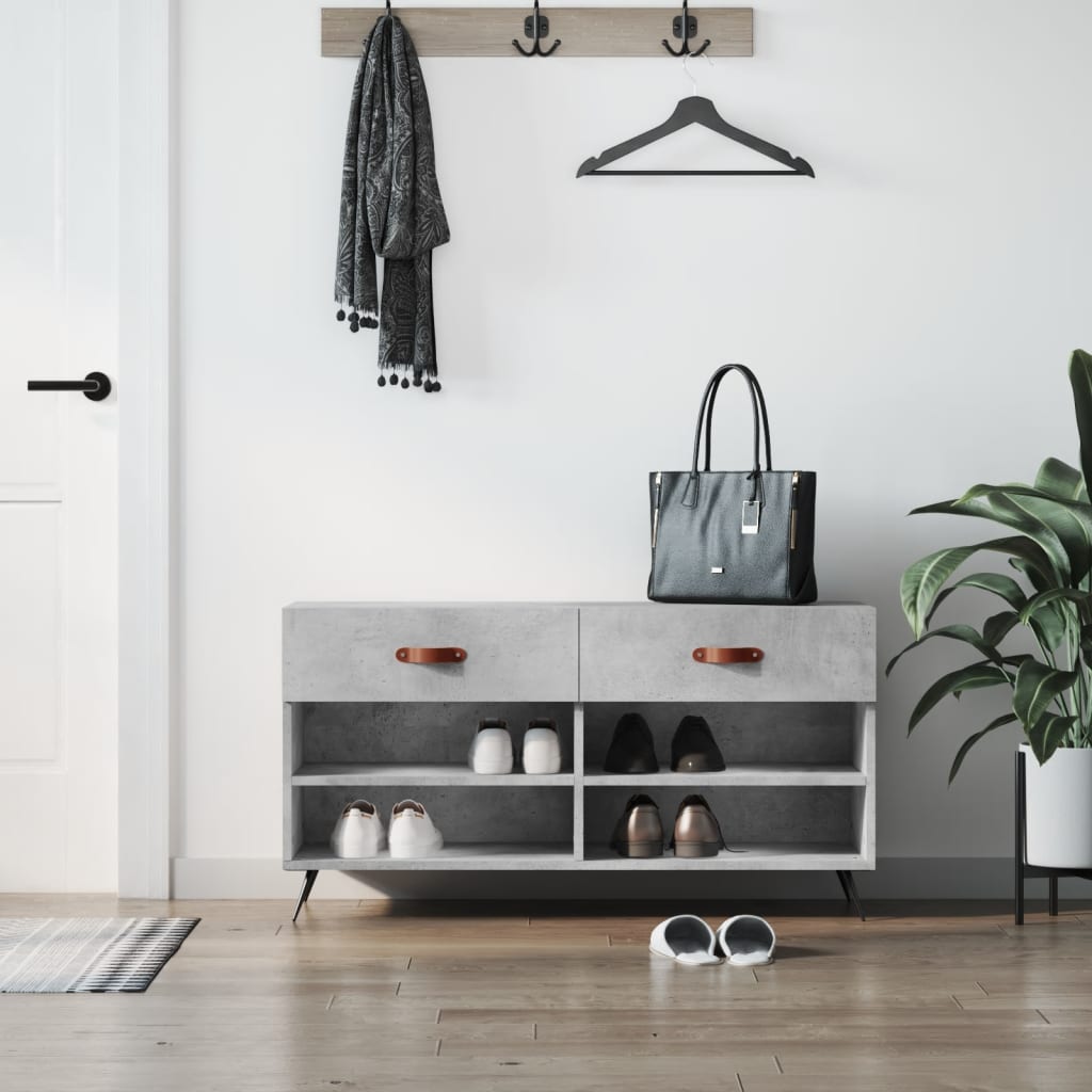 Shoe Bench Concrete Grey 102x35x55 cm Engineered Wood - All Things Good