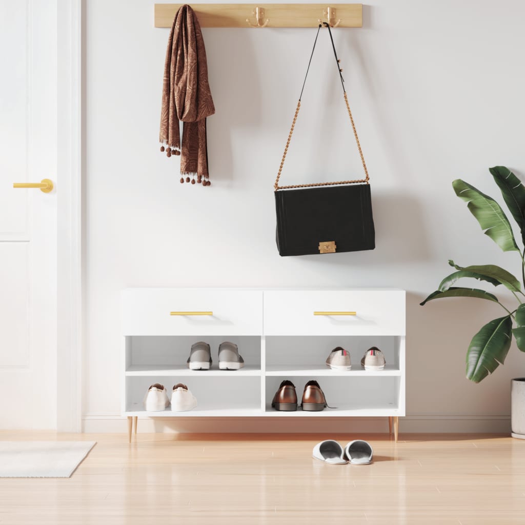 Shoe Bench High Gloss White 102x35x55 cm Engineered Wood - Sid & Sam