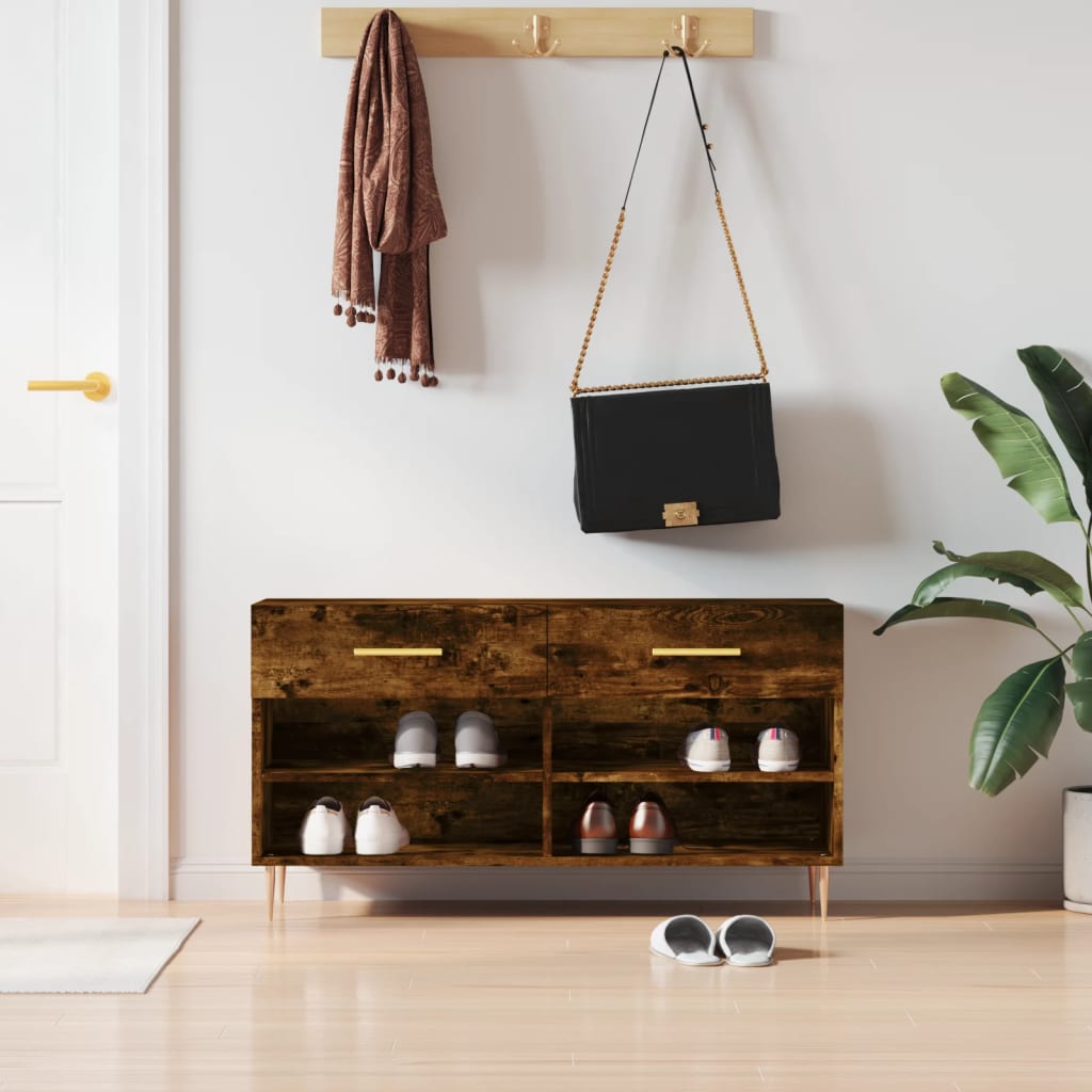 Shoe Bench Smoked Oak 102x35x55 cm Engineered Wood - Sid & Sam
