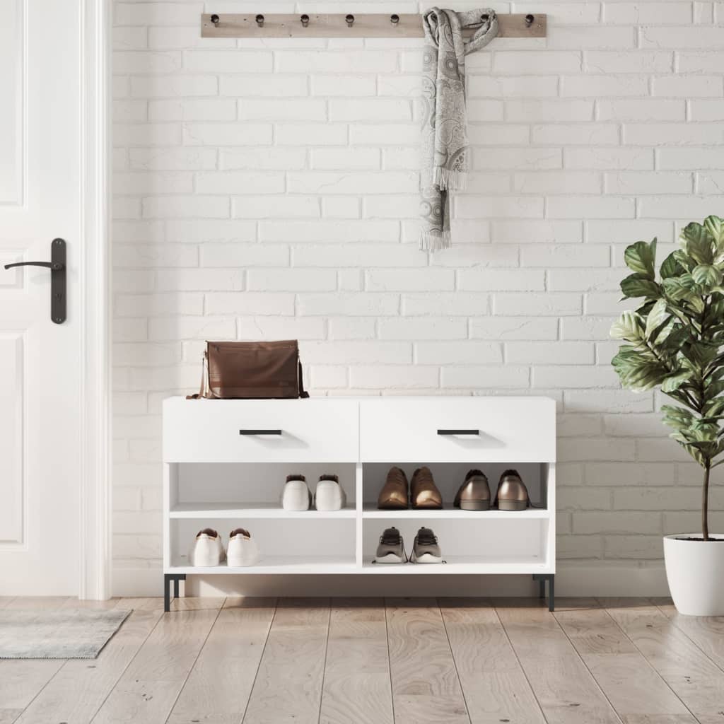 Shoe Bench High Gloss White 102x35x55 cm Engineered Wood - Tyrell & Tyrell