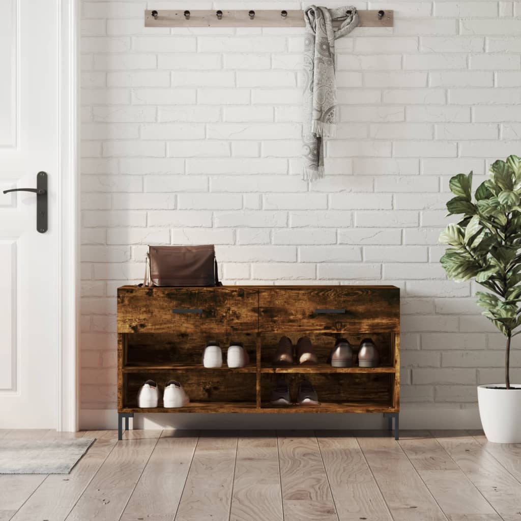 Shoe Bench Smoked Oak 102x35x55 cm Engineered Wood - Sid & Sam
