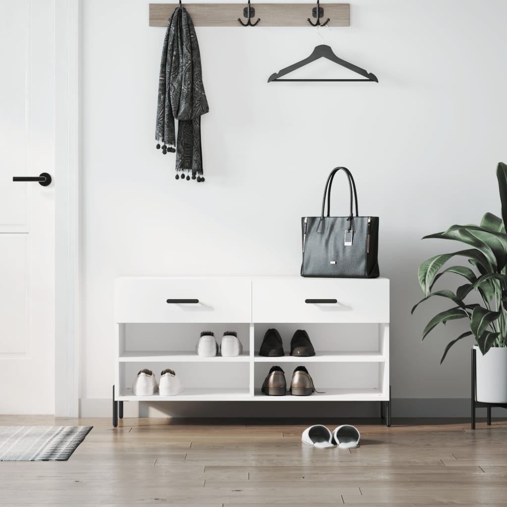 Shoe Bench High Gloss White 102x35x55 cm Engineered Wood - Direct Imports