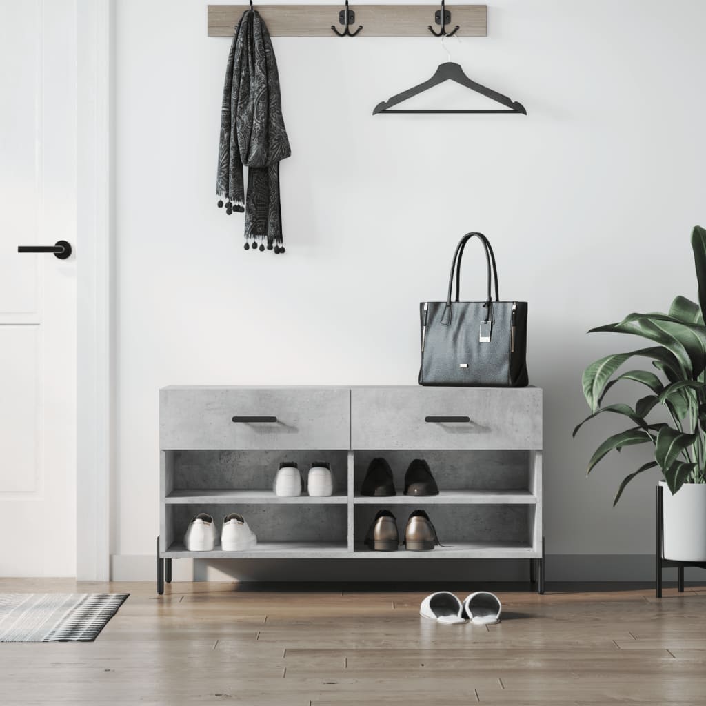 Shoe Bench Concrete Grey 102x35x55 cm Engineered Wood - Millennium Furniture