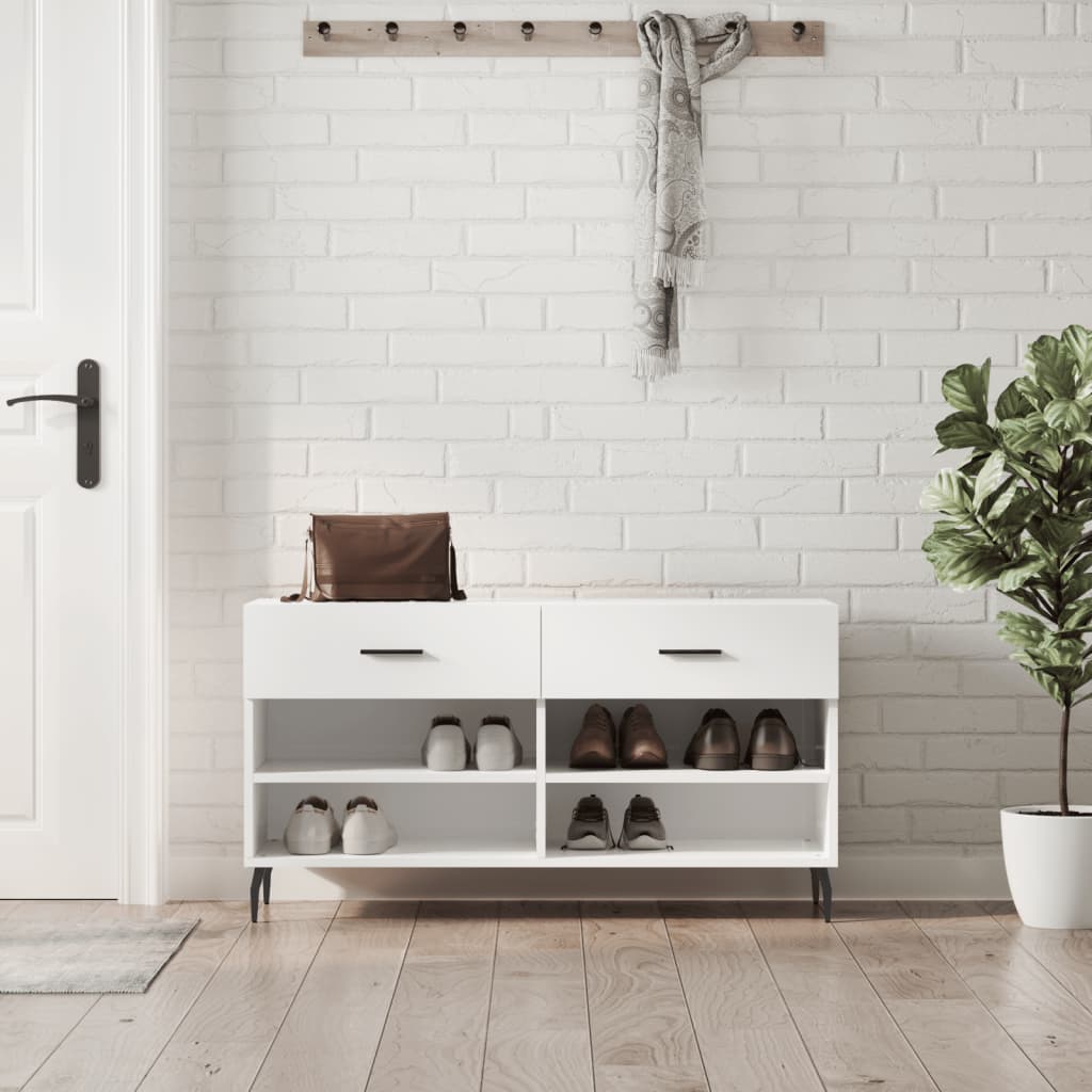 Shoe Bench High Gloss White 102x35x55 cm Engineered Wood - Style and Chic