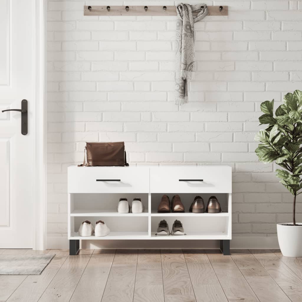 Shoe Bench High Gloss White 102x35x55 cm Engineered Wood - Sid & Sam