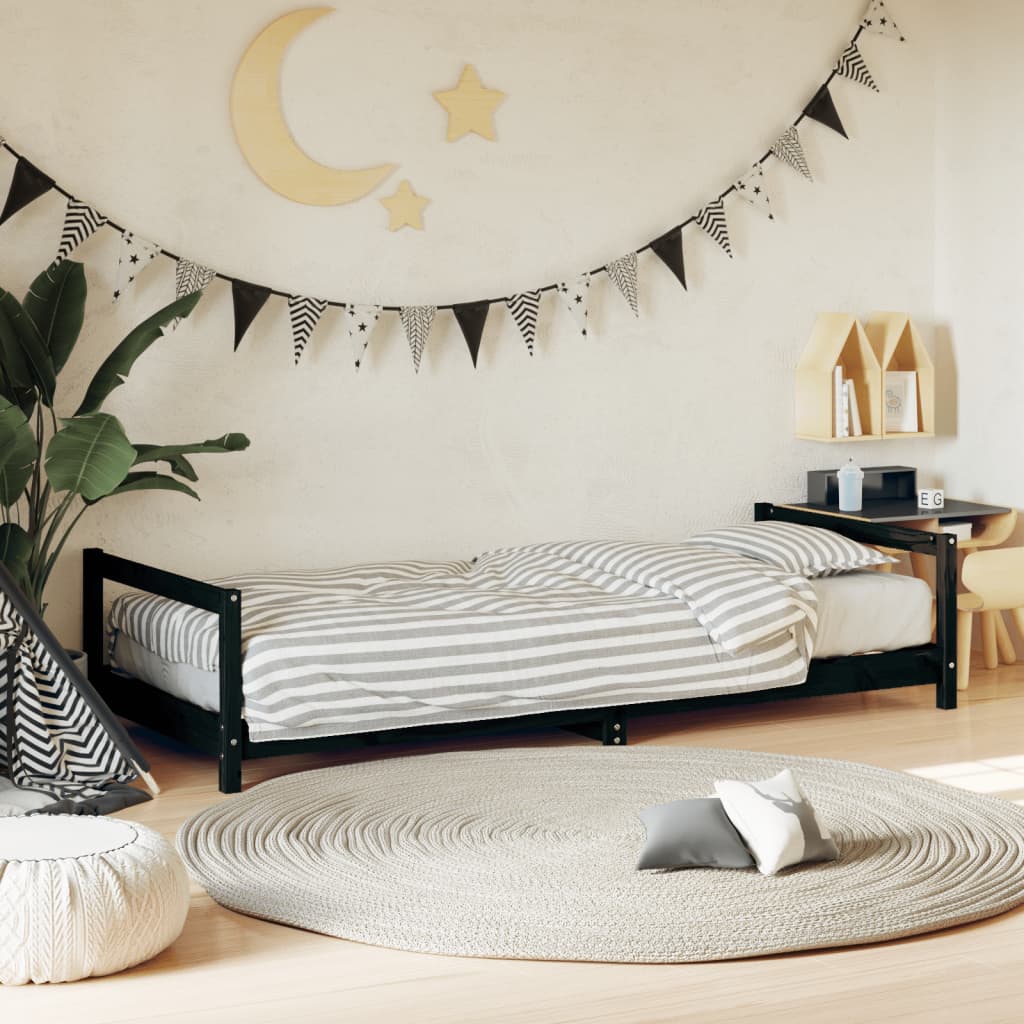 Kids Bed Frame Black 90x200cm Solid Wood Pine - Sid & Sam